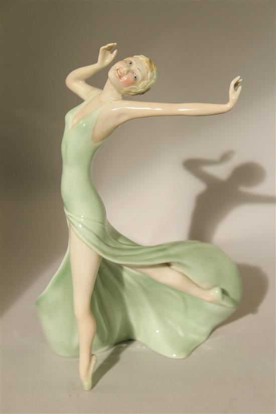 A rare Wade Art Deco underglaze porcelain figure of Joy, c.1939, 24.5cm